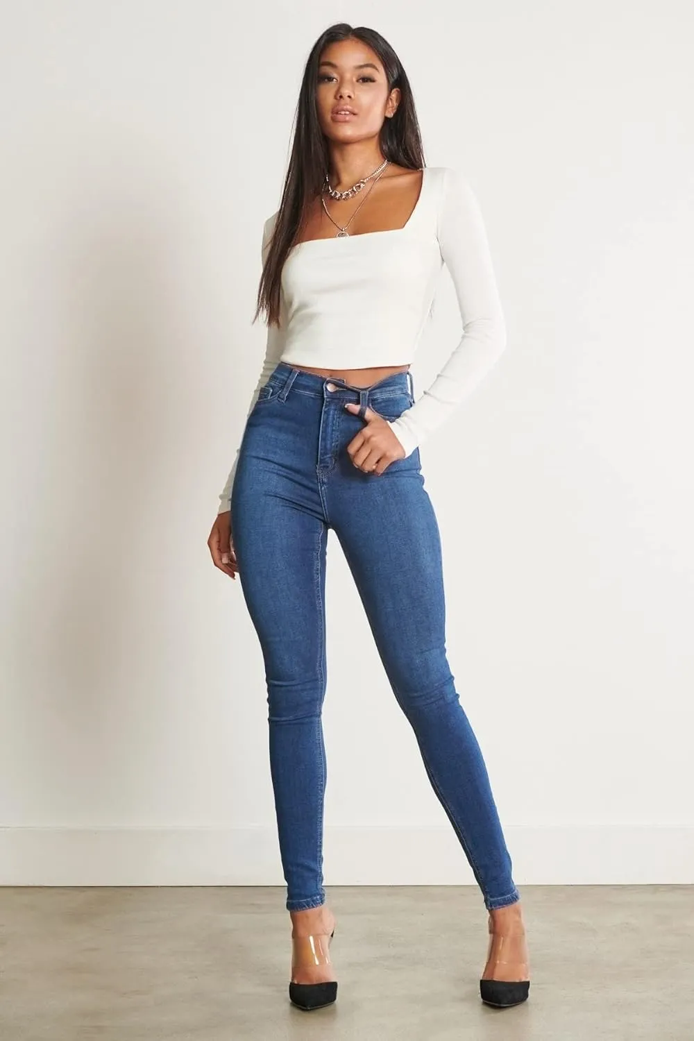 Vibrant Womens Denim Skinny Jeans  High Waisted Signature Tinted Vintage Wash Super Stretch Casual Slim Fit Pants