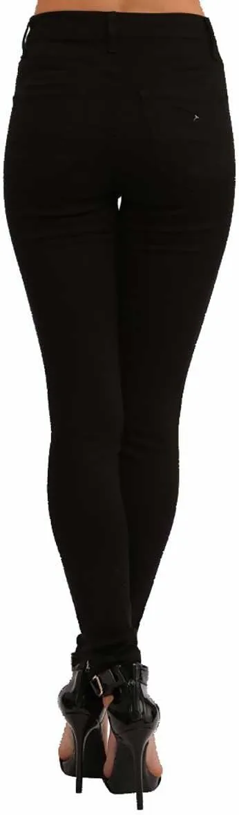 Vibrant Women's Stretch Skinny Jeans - High Waisted Slit Ripped Knee Solid Casual Denim Pants