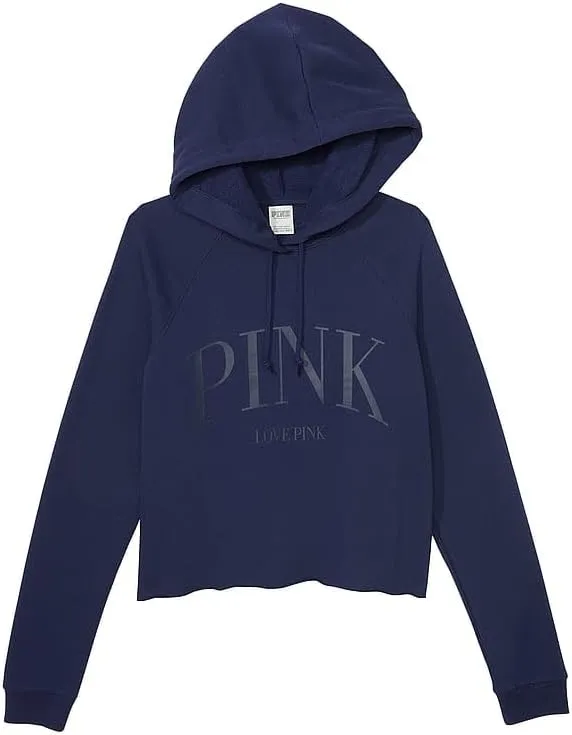 Victoria's Secret Women's PINK Logo Cropped Campus Hoodie Sweatshirt (XS-XXL)