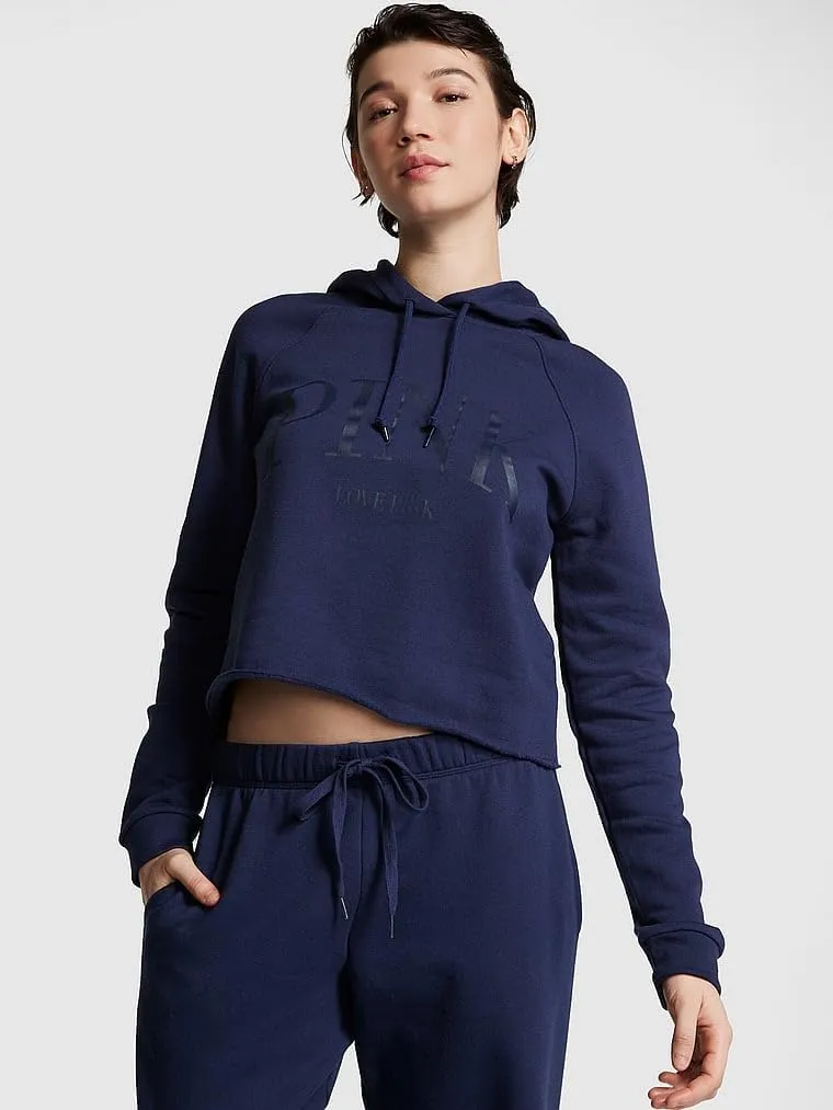 Victoria's Secret Women's PINK Logo Cropped Campus Hoodie Sweatshirt (XS-XXL)