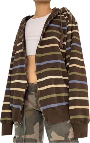 Vintage Y2k Full Zip Up Hoodie Women Oversized Goth Sweatshirt Rhinestone Long Sleeve Graphic Jacket Streetwear
