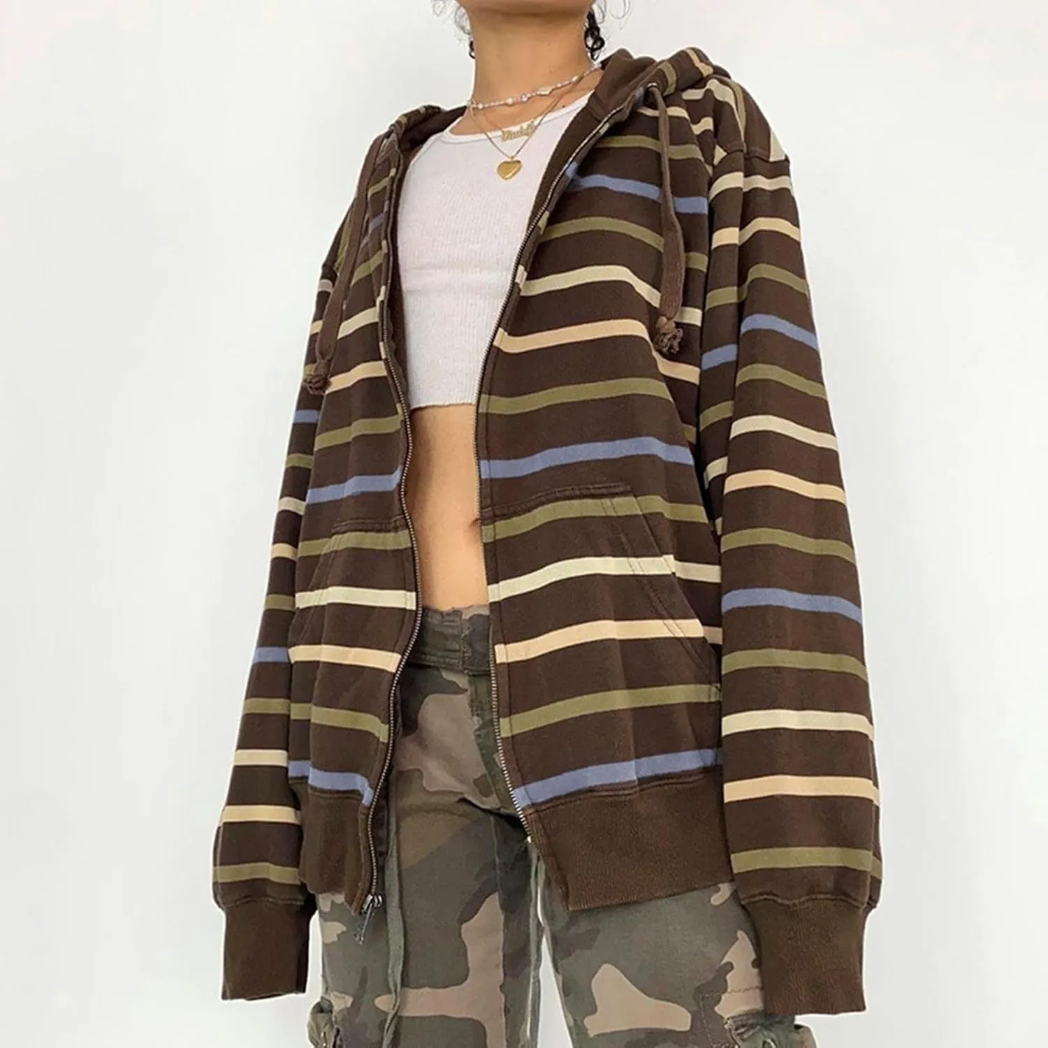 Vintage Y2k Full Zip Up Hoodie Women Oversized Goth Sweatshirt Rhinestone Long Sleeve Graphic Jacket Streetwear