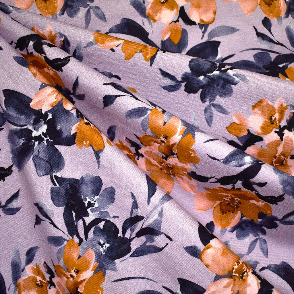 Watercolor Floral Digital Print Jersey French Terry Lavender