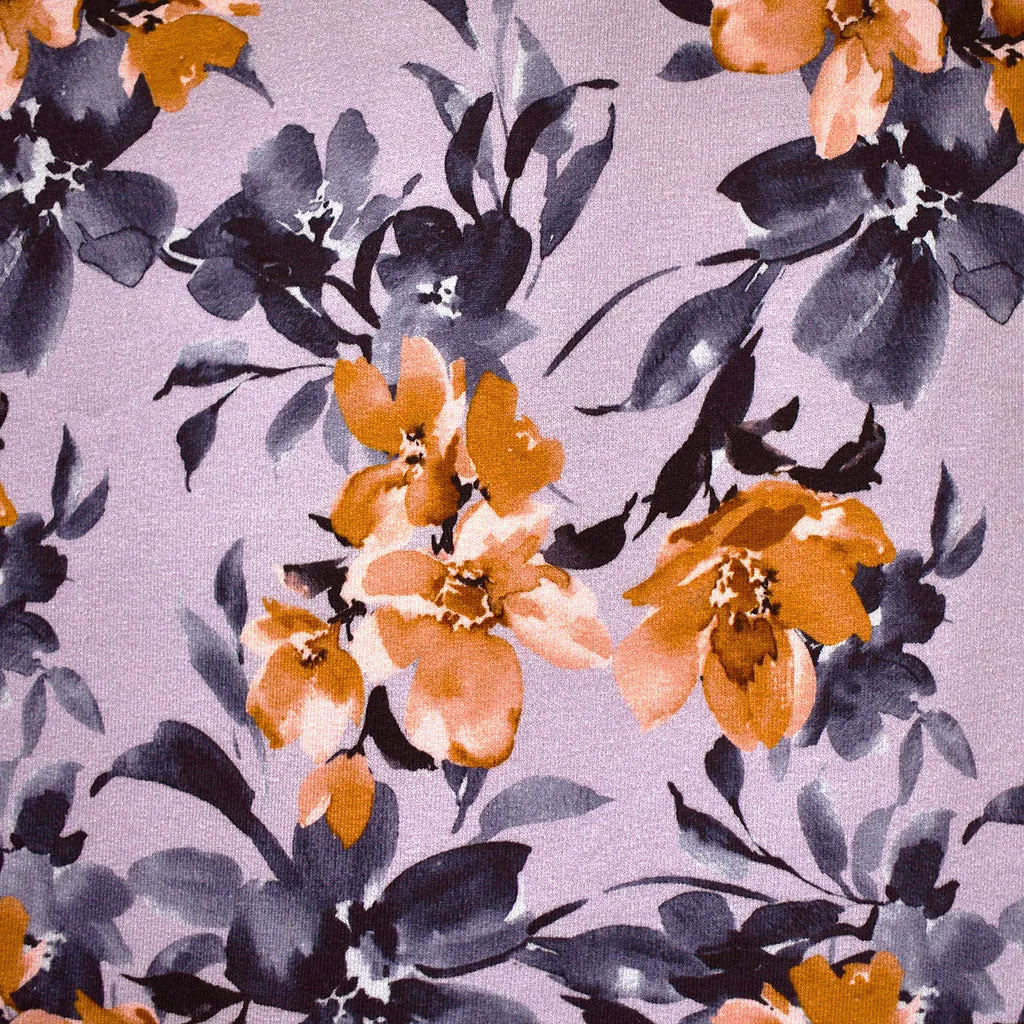 Watercolor Floral Digital Print Jersey French Terry Lavender