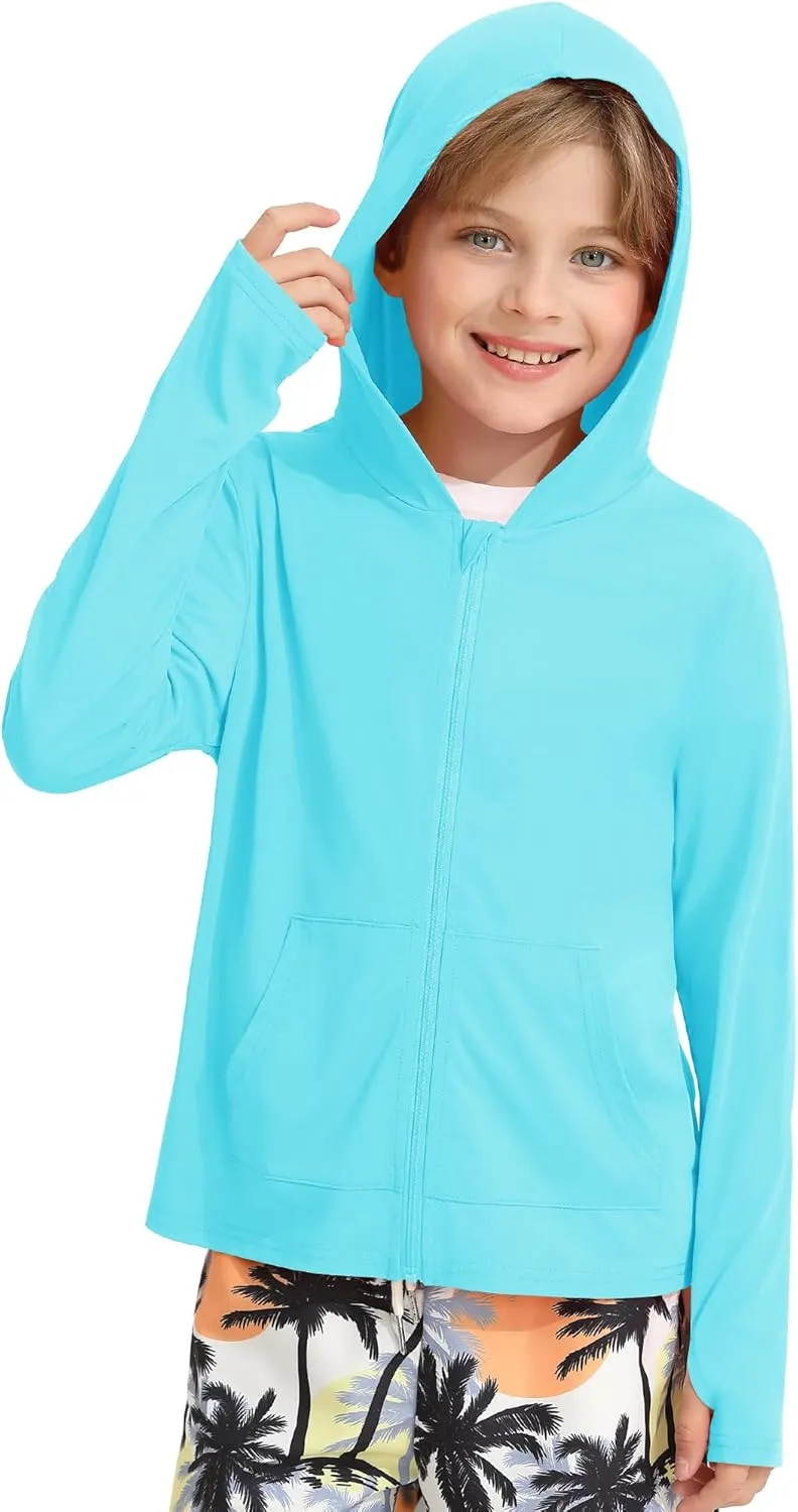 WISREMT Girls Boys Neon Shirt UPF 50  Rash Guard Long Sleeve Athletic Hoodie Sweatshirt Quick Dry Swim Cover Up Sun Shirts
