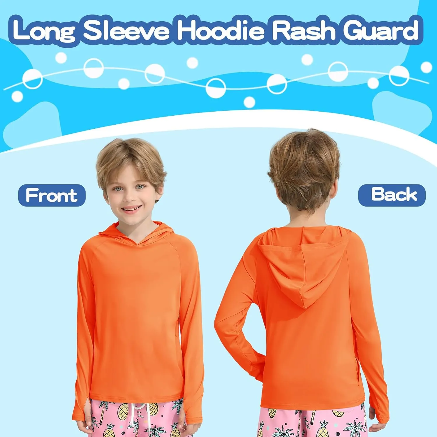 WISREMT Girls Boys Neon Shirt UPF 50  Rash Guard Long Sleeve Athletic Hoodie Sweatshirt Quick Dry Swim Cover Up Sun Shirts