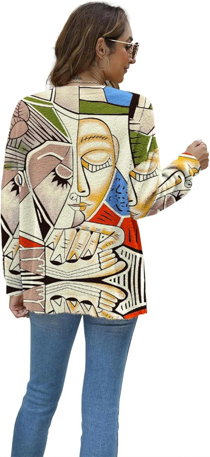 Women Christmas Sweater Graphic Oversized Long Sleeve Boho Printed Loose Fit Casual Knit Pullover Sweaters Top