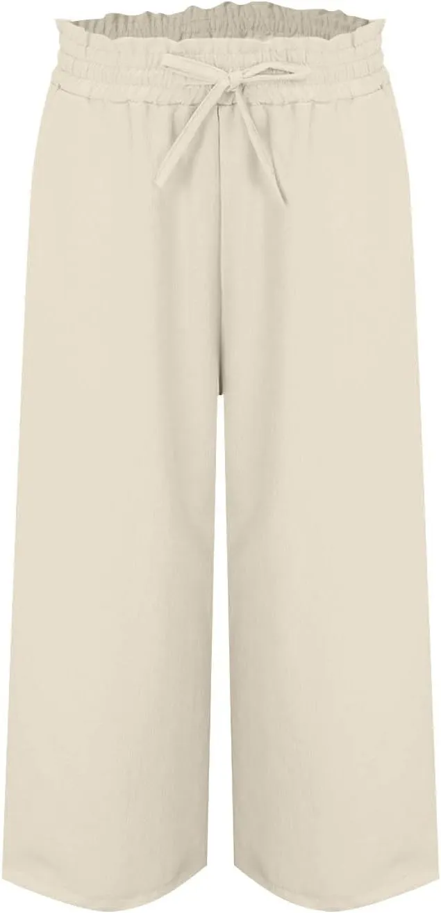 Women Cotton Linen Summer Boho Palazzo Pants Elastic Waist Bootcut Loose Fit Pant Trousers Business Work