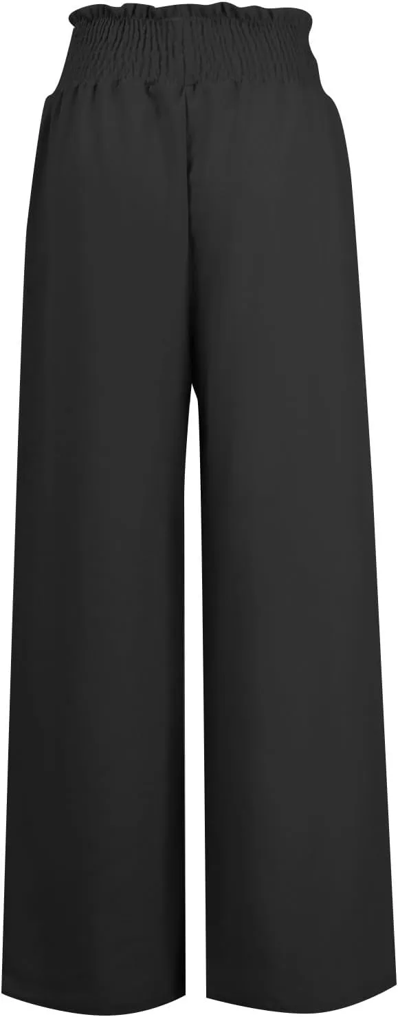 Women Cotton Linen Summer Casual Flowy Pants Elastic Waisted Bootcut Slim Fit Pant Trousers Travel