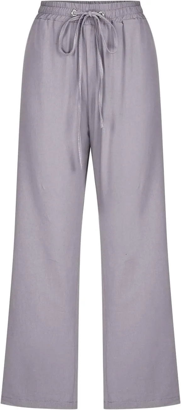 Women Dressy Casual Capri Pants for Women 2025 Summer Linen Pant Wide Leg Casual Cropped Trousers with Pockets