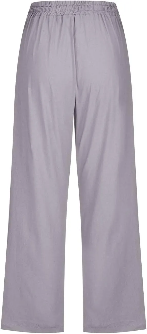 Women Dressy Casual Capri Pants for Women 2025 Summer Linen Pant Wide Leg Casual Cropped Trousers with Pockets