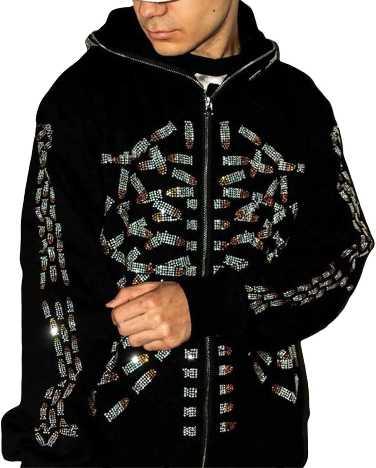 Women Grunge Zip Up Hoodies Gothic Punk Long Sleeve Printed Hooded Jackets Y2k 90s Streetwear Oversized Sweatshirts