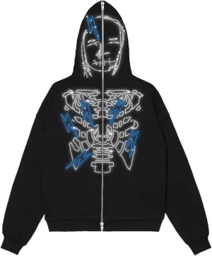 Women Grunge Zip Up Hoodies Gothic Punk Long Sleeve Printed Hooded Jackets Y2k 90s Streetwear Oversized Sweatshirts
