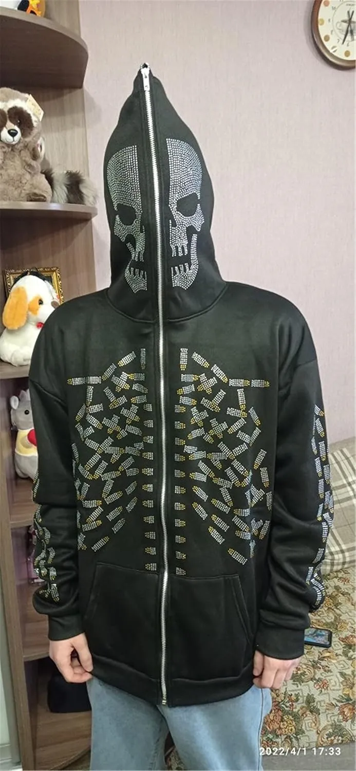 Women Grunge Zip Up Hoodies Gothic Punk Long Sleeve Printed Hooded Jackets Y2k 90s Streetwear Oversized Sweatshirts