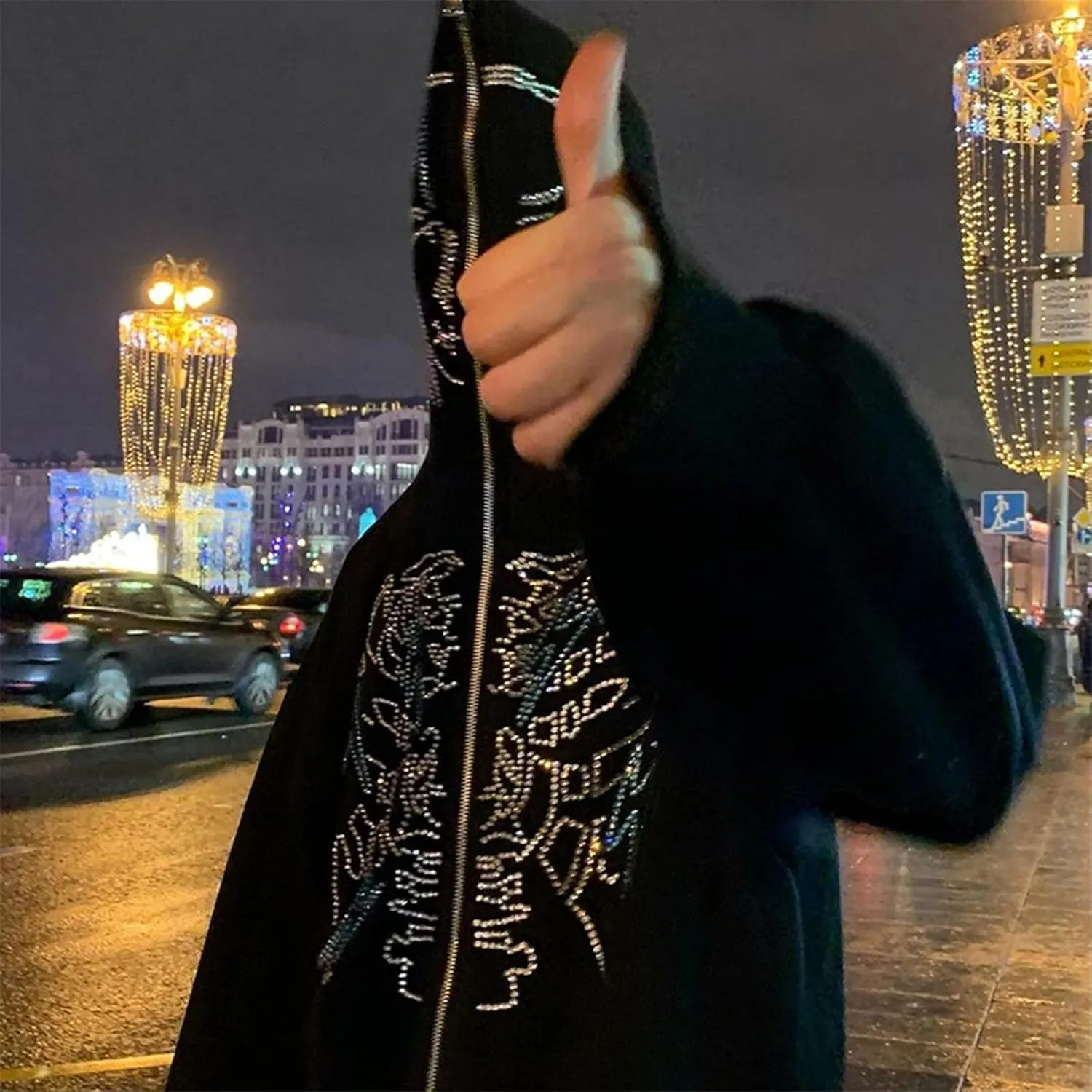 Women Grunge Zip Up Hoodies Gothic Punk Long Sleeve Printed Hooded Jackets Y2k 90s Streetwear Oversized Sweatshirts