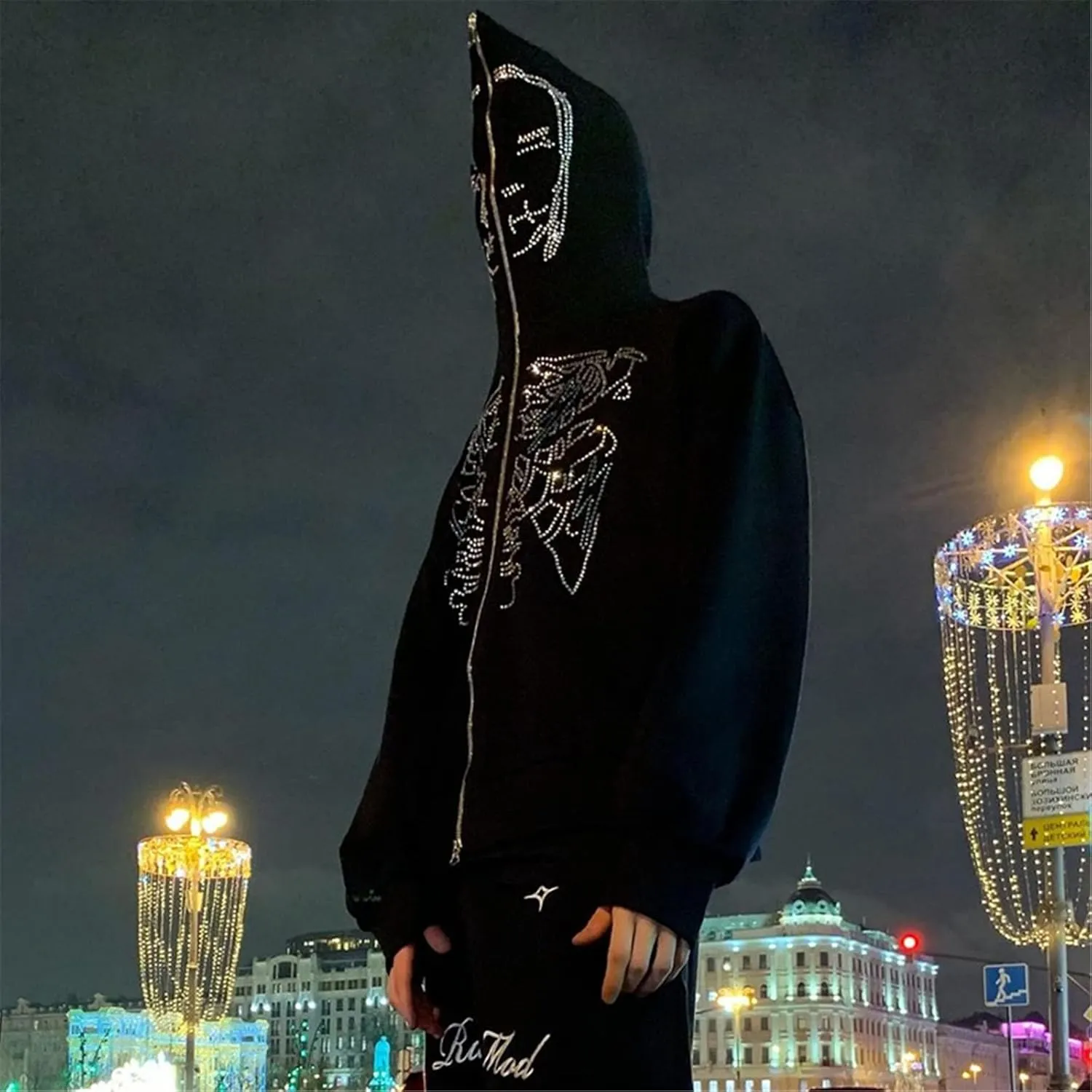 Women Grunge Zip Up Hoodies Gothic Punk Long Sleeve Printed Hooded Jackets Y2k 90s Streetwear Oversized Sweatshirts