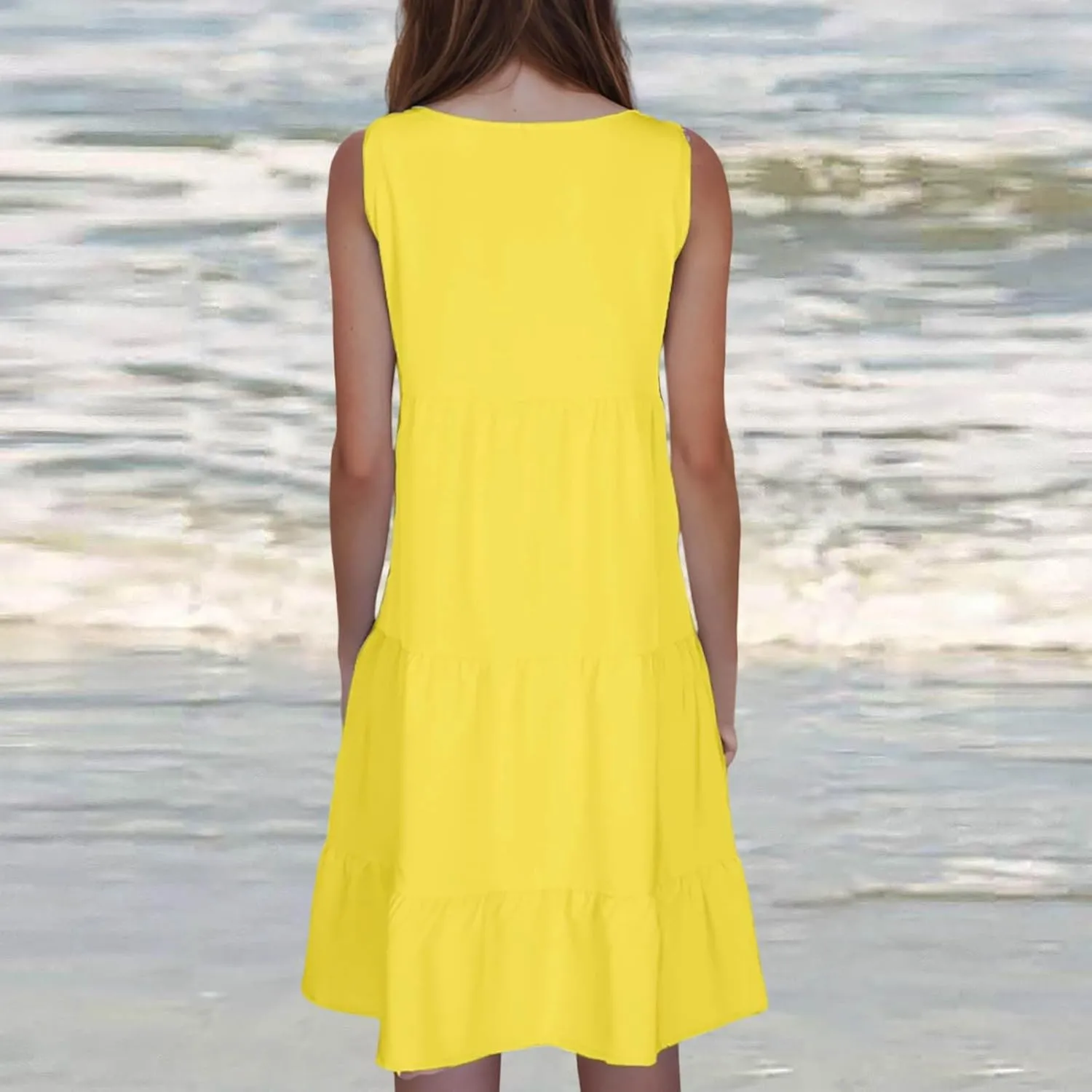 Women Summer Dresses Plus Size Casual Sleeveless Boho Midi Dress Crewneck Ruffle Tiered Swing Beach Vacation Dress