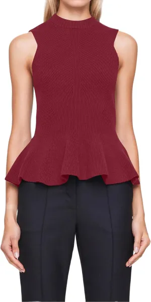 Women Turtleneck Peplum Tank Tops Ribbed Knit Sweater Vests Sleeveless Ruffle Tank Tops Mock Neck Fitted Shirts Tops