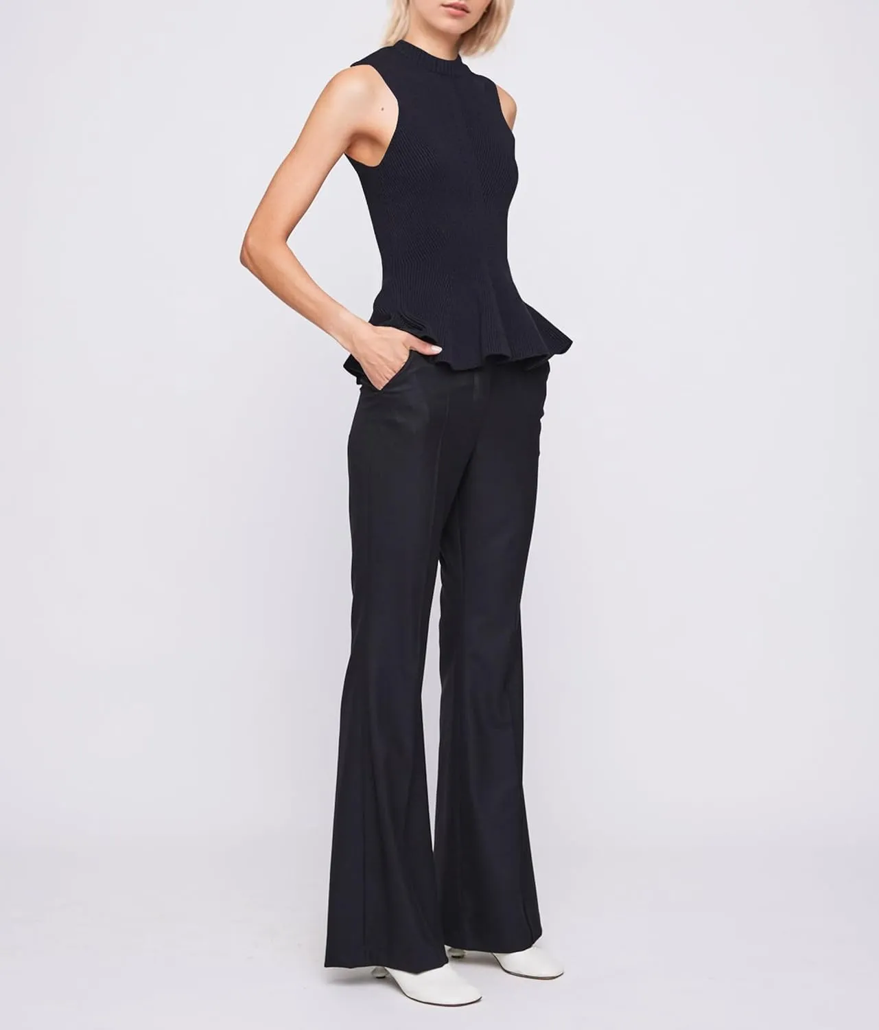 Women Turtleneck Peplum Tank Tops Ribbed Knit Sweater Vests Sleeveless Ruffle Tank Tops Mock Neck Fitted Shirts Tops