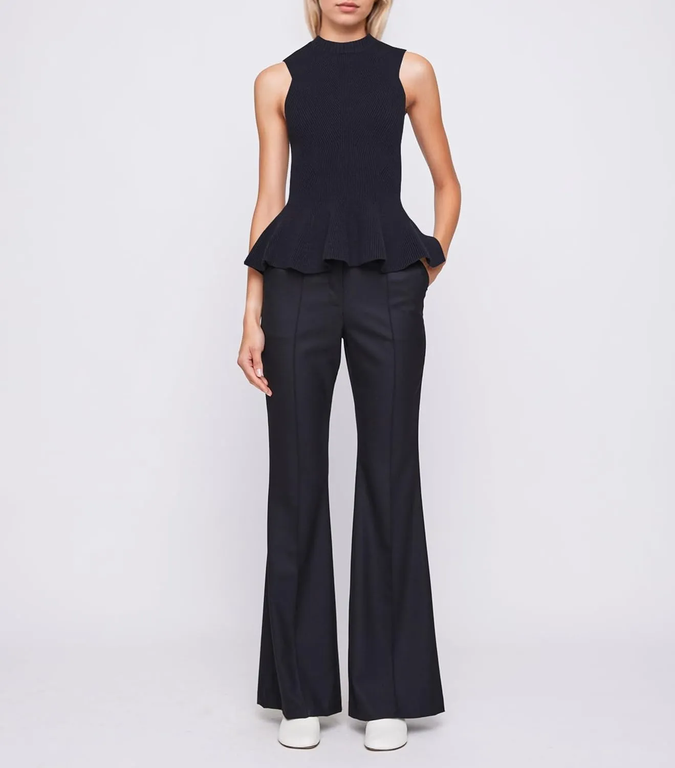 Women Turtleneck Peplum Tank Tops Ribbed Knit Sweater Vests Sleeveless Ruffle Tank Tops Mock Neck Fitted Shirts Tops