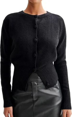 Women Y2k Open Front Sweater Long Sleeve Crewneck Crop Cardigan Cute Button Down Knit Pullover Tops Streetwear