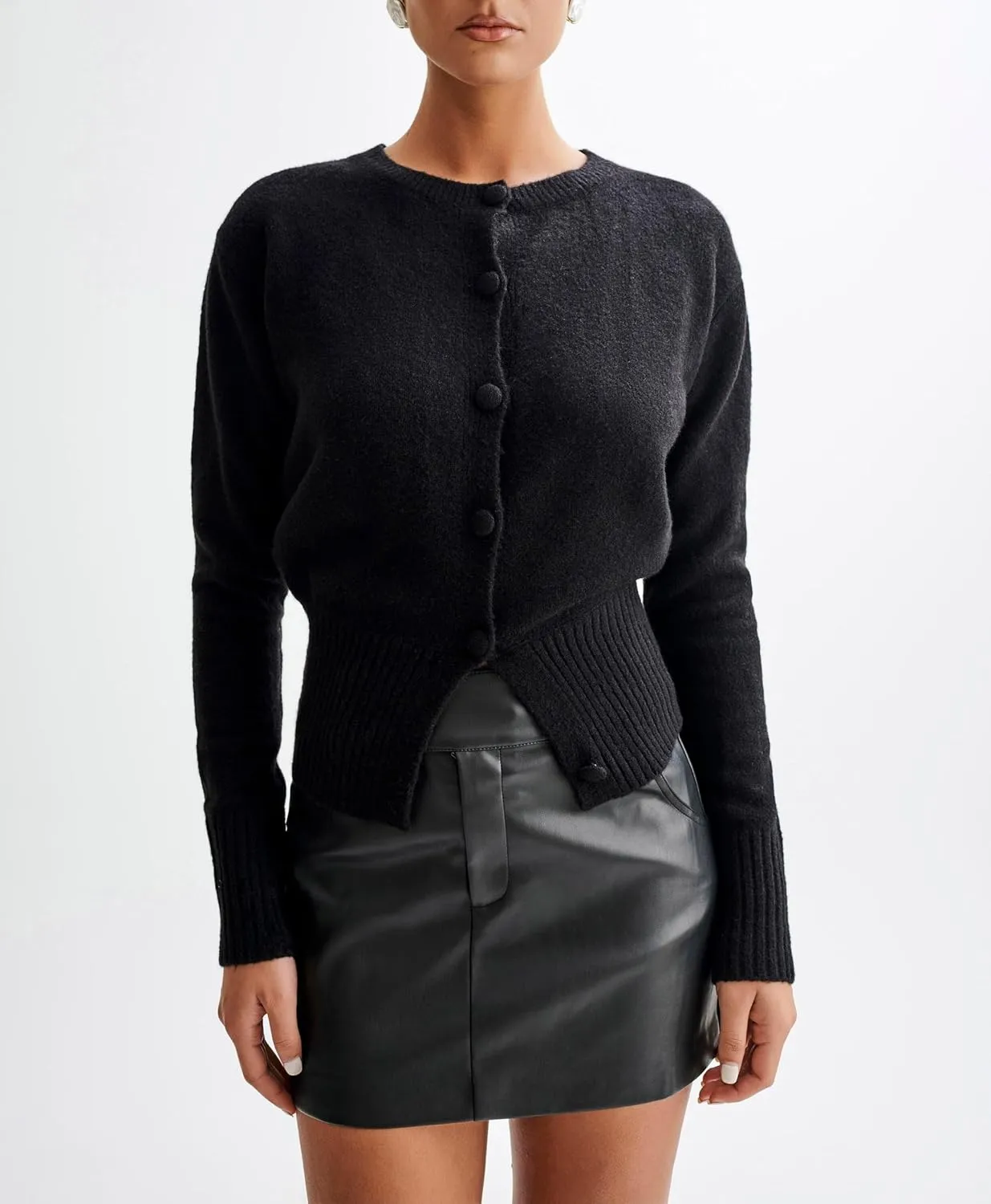 Women Y2k Open Front Sweater Long Sleeve Crewneck Crop Cardigan Cute Button Down Knit Pullover Tops Streetwear