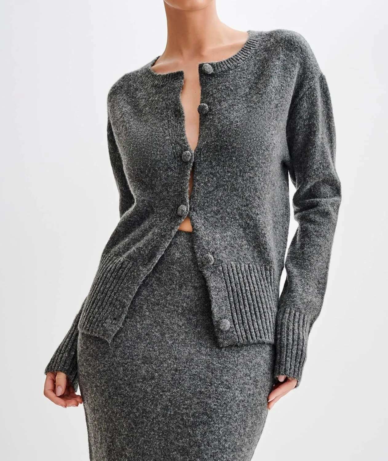 Women Y2k Open Front Sweater Long Sleeve Crewneck Crop Cardigan Cute Button Down Knit Pullover Tops Streetwear