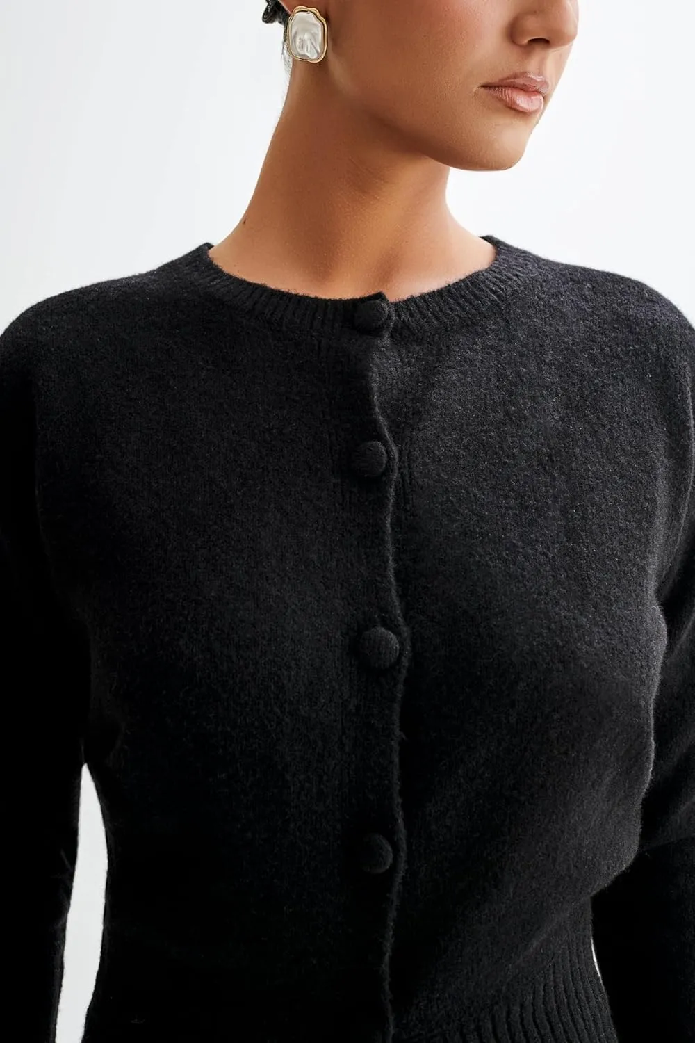 Women Y2k Open Front Sweater Long Sleeve Crewneck Crop Cardigan Cute Button Down Knit Pullover Tops Streetwear