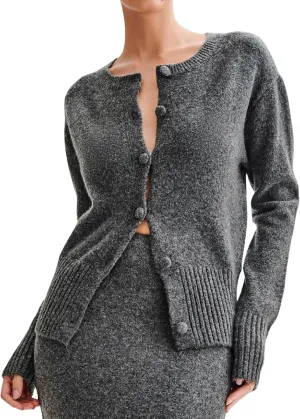 Women Y2k Open Front Sweater Long Sleeve Crewneck Crop Cardigan Cute Button Down Knit Pullover Tops Streetwear