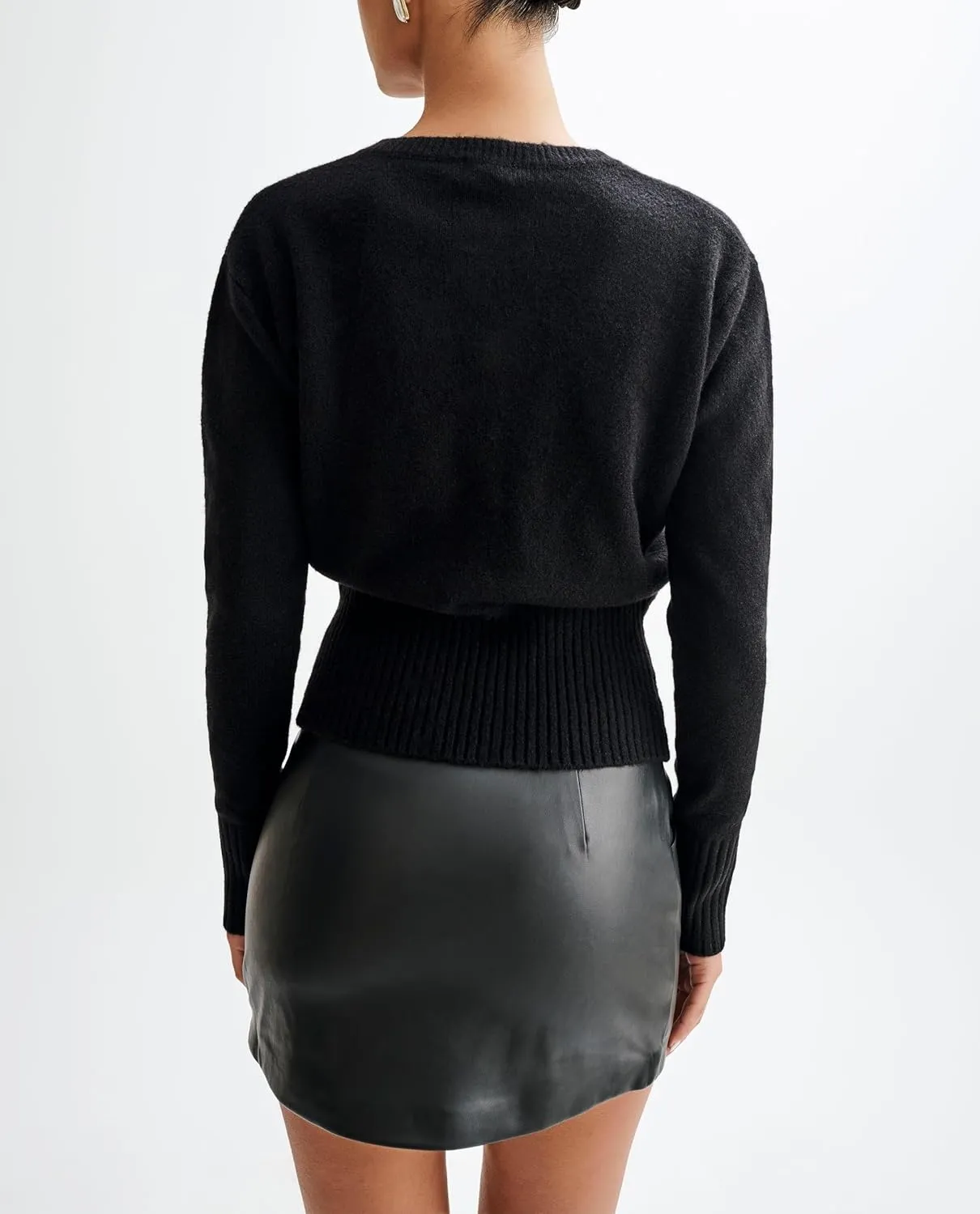 Women Y2k Open Front Sweater Long Sleeve Crewneck Crop Cardigan Cute Button Down Knit Pullover Tops Streetwear