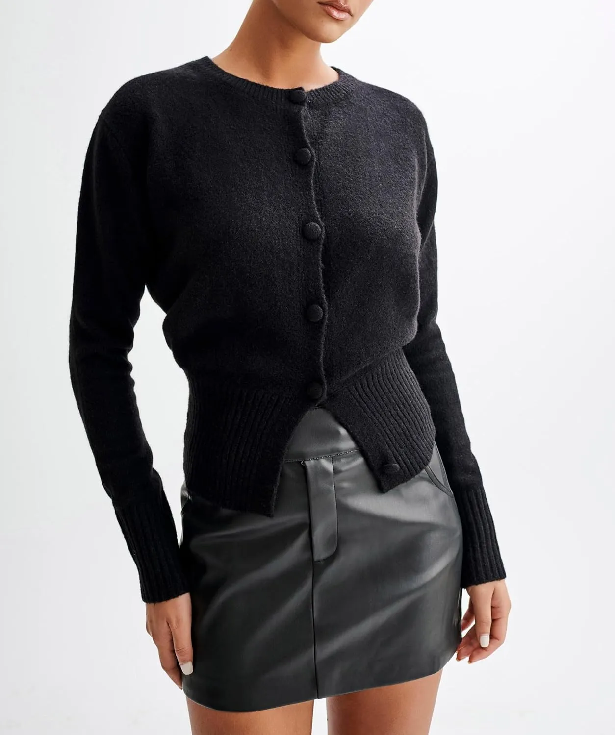 Women Y2k Open Front Sweater Long Sleeve Crewneck Crop Cardigan Cute Button Down Knit Pullover Tops Streetwear