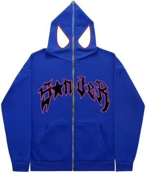Women Y2K Spider Web Zip Up Hoodies Oversized Vintage Style Streetwear for Teen Girls Long Sleeve Couple Sweatshirt