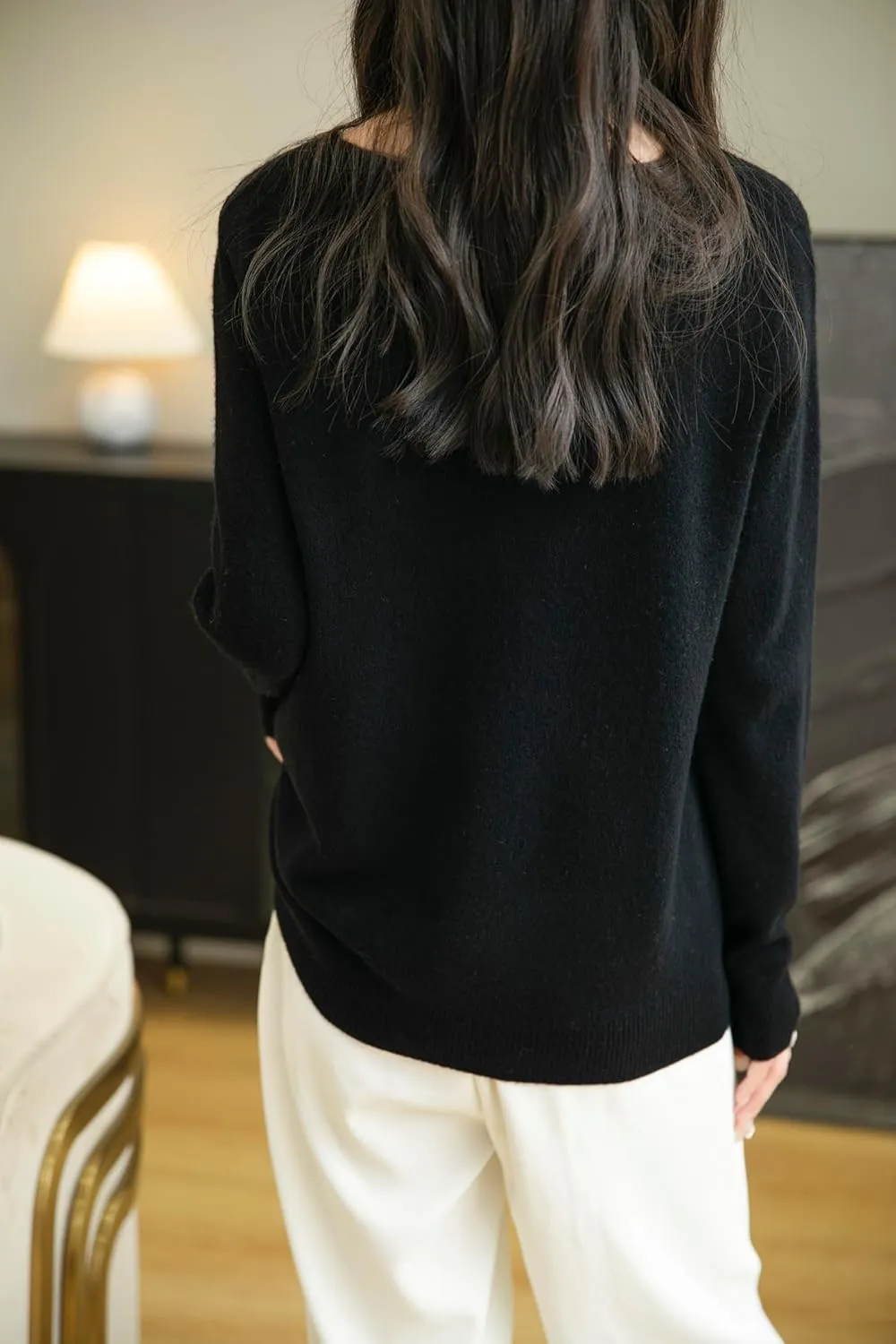 Women's 100% Merino Wool V Neck Sweater 2025 First-Line Ready to Wear Casual Long Sleeve Seamless Knit Sweater