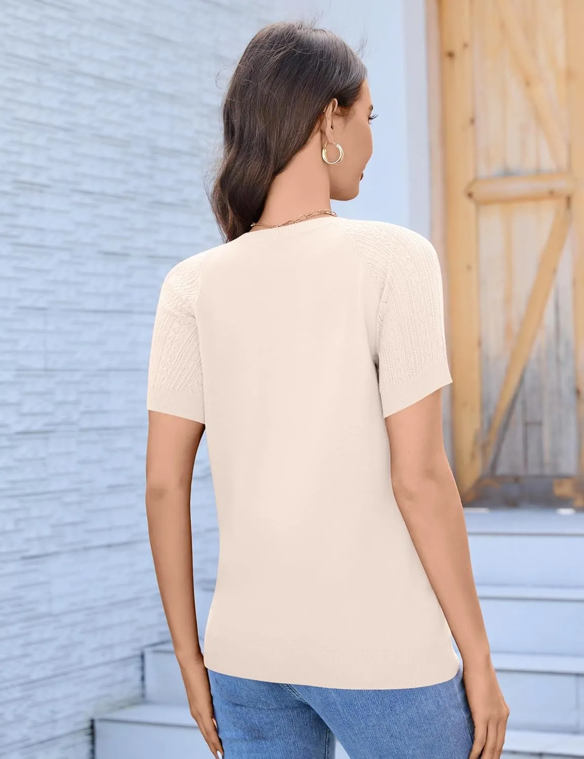 Women's 2025 Short Sleeve Cardigan Button Up Hollowed Out Crewneck Shrug Sweaters Knit Sweater Tops Lightweight