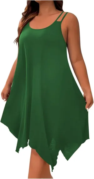 Women's Boho Flowy Midi Dress Plus Size Summer Casual Sleeveless Cami Dress Beach Vacation Swing Sundresses