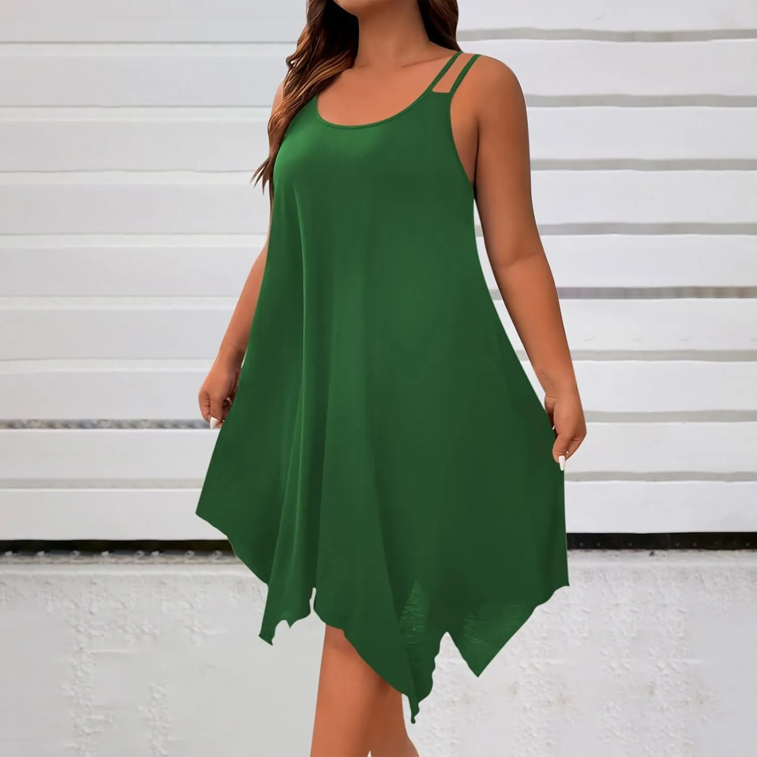Women's Boho Flowy Midi Dress Plus Size Summer Casual Sleeveless Cami Dress Beach Vacation Swing Sundresses