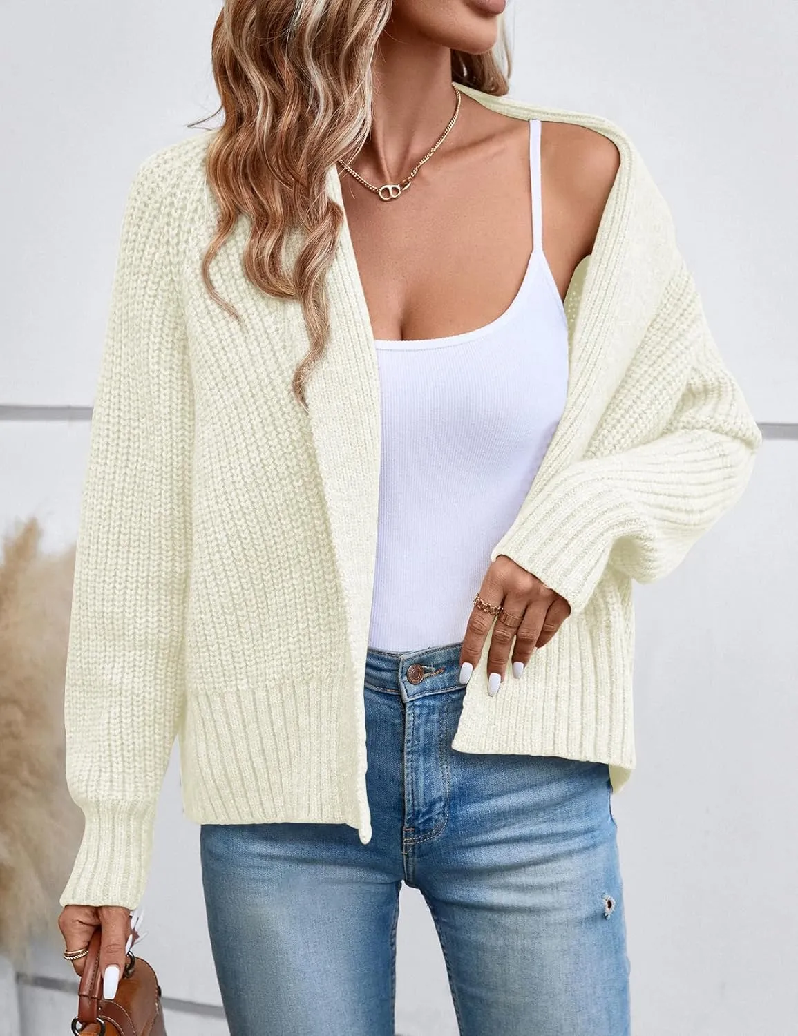 Women's Cardigan Sweaters Fall Winter Open Front Batwing Long Sleeve Shawl Neck Chunky Knit Loose Outwear Coats