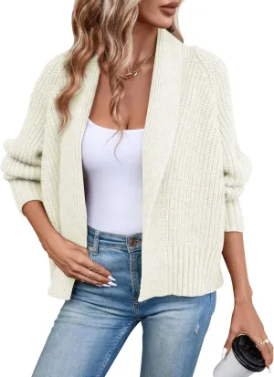 Women's Cardigan Sweaters Fall Winter Open Front Batwing Long Sleeve Shawl Neck Chunky Knit Loose Outwear Coats