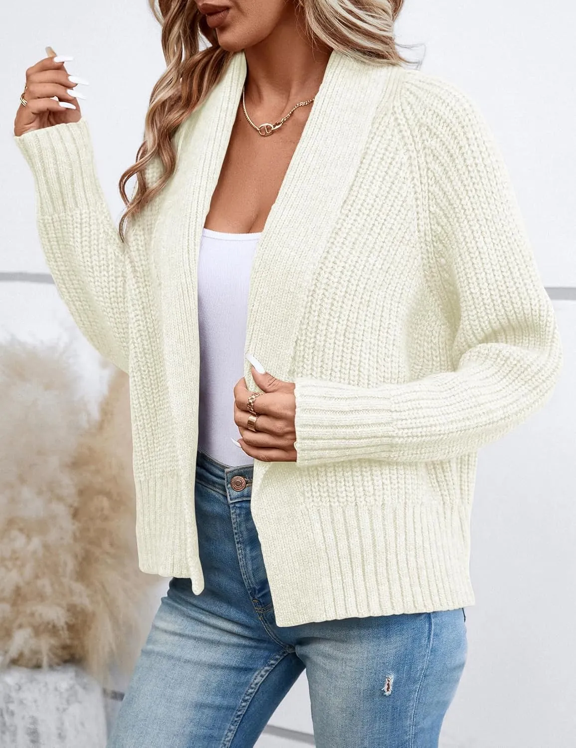 Women's Cardigan Sweaters Fall Winter Open Front Batwing Long Sleeve Shawl Neck Chunky Knit Loose Outwear Coats