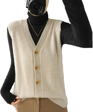 Women's Cashmere Cardigan Vest Autumn/Winter Sweater Vest Sleeveless Pullover Wastcoats