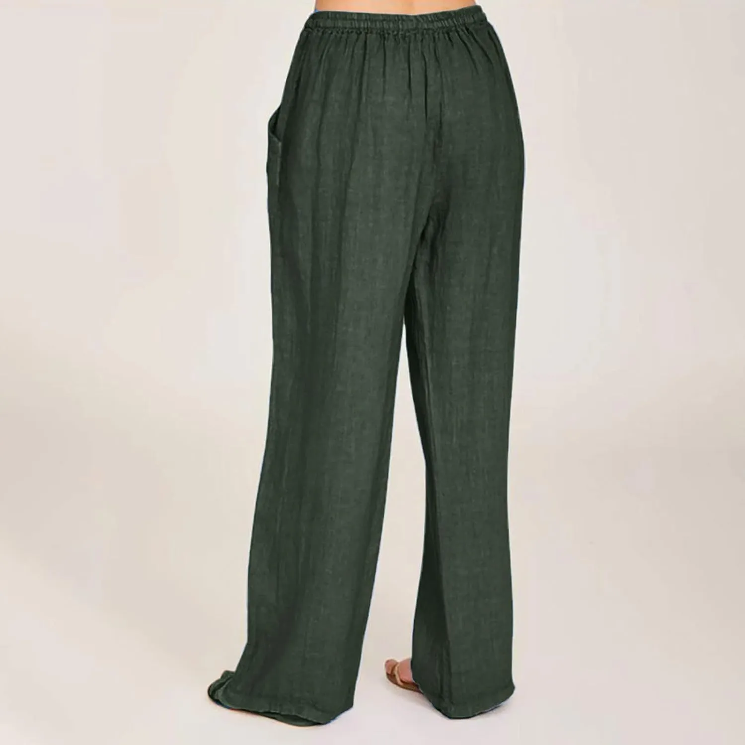 Womens Casual Linen Pants Loose Fit Wide Leg Trousers Elastic Drawstring Waist Lightweight Vacation Palazzo Pants