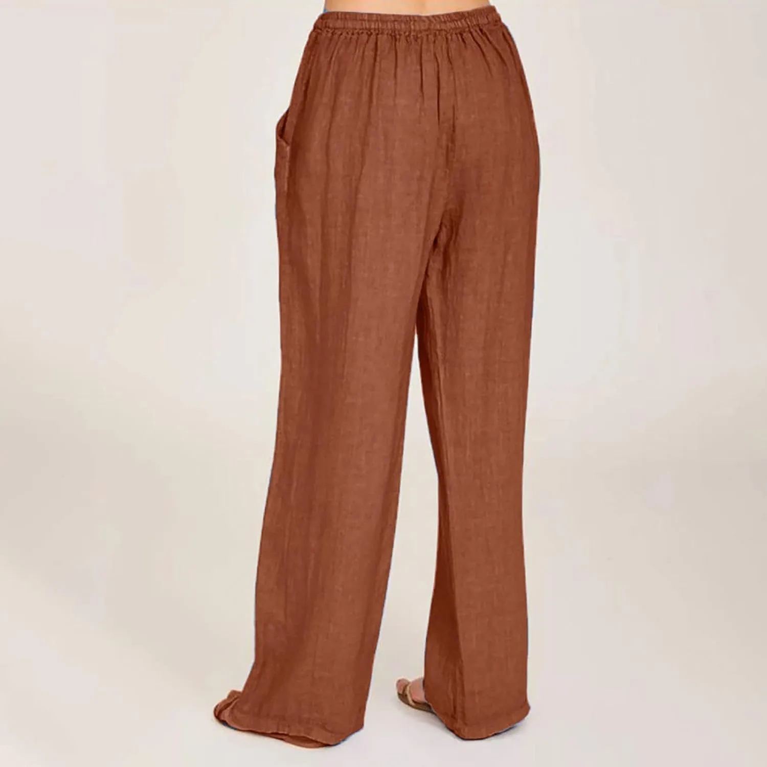 Womens Casual Linen Pants Loose Fit Wide Leg Trousers Elastic Drawstring Waist Lightweight Vacation Palazzo Pants