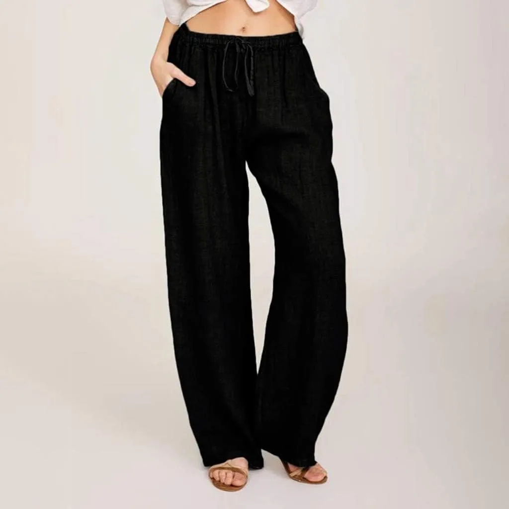 Womens Casual Linen Pants Loose Fit Wide Leg Trousers Elastic Drawstring Waist Lightweight Vacation Palazzo Pants