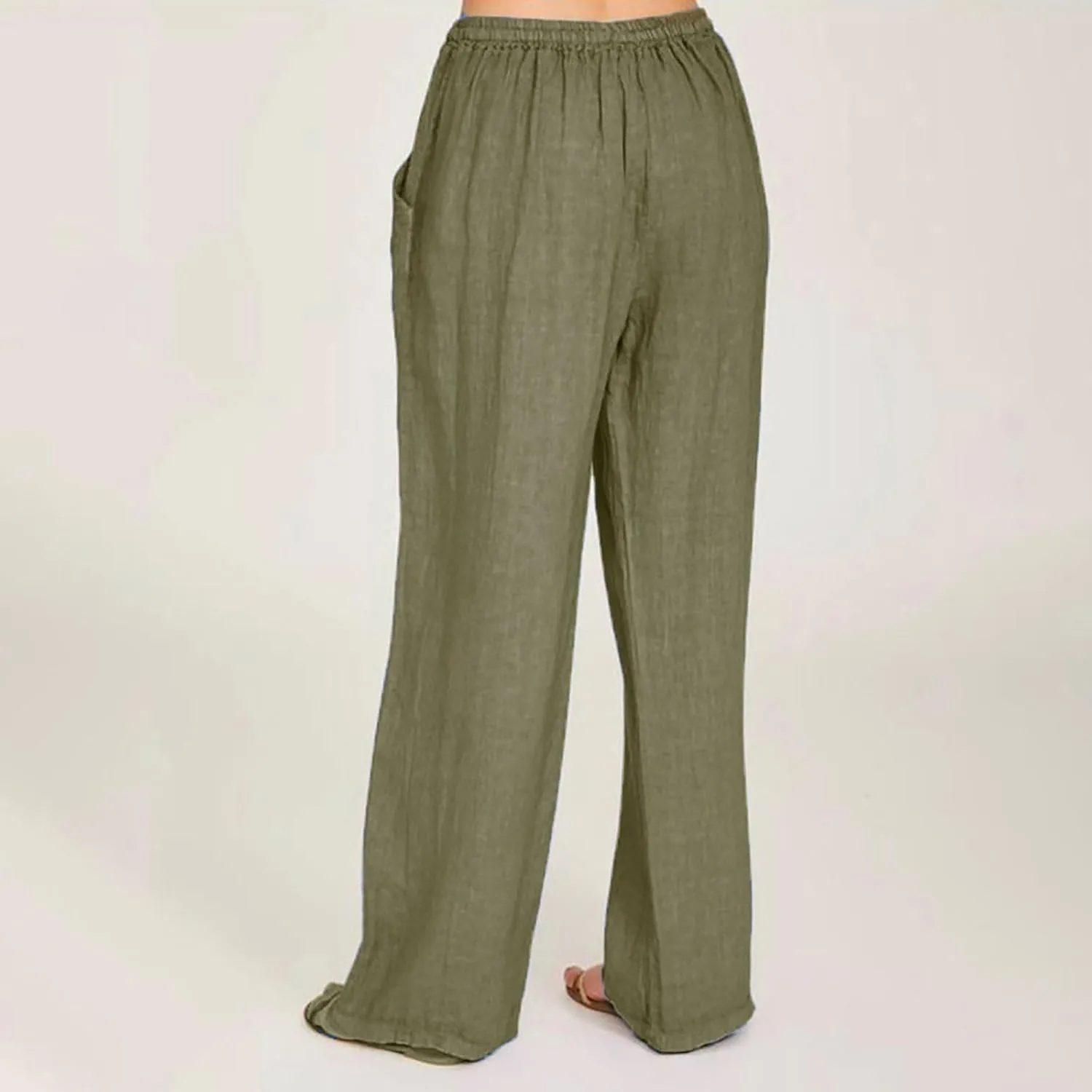 Womens Casual Linen Pants Loose Fit Wide Leg Trousers Elastic Drawstring Waist Lightweight Vacation Palazzo Pants