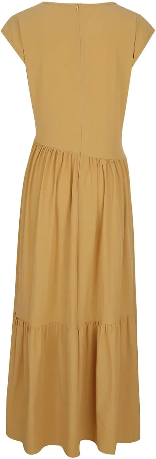 Women's Cocktail Dresses Dressy Casual Loose Sleeveless Ruffle Hem Pleated Flowy Long Maxi Dress Evening Party Dress