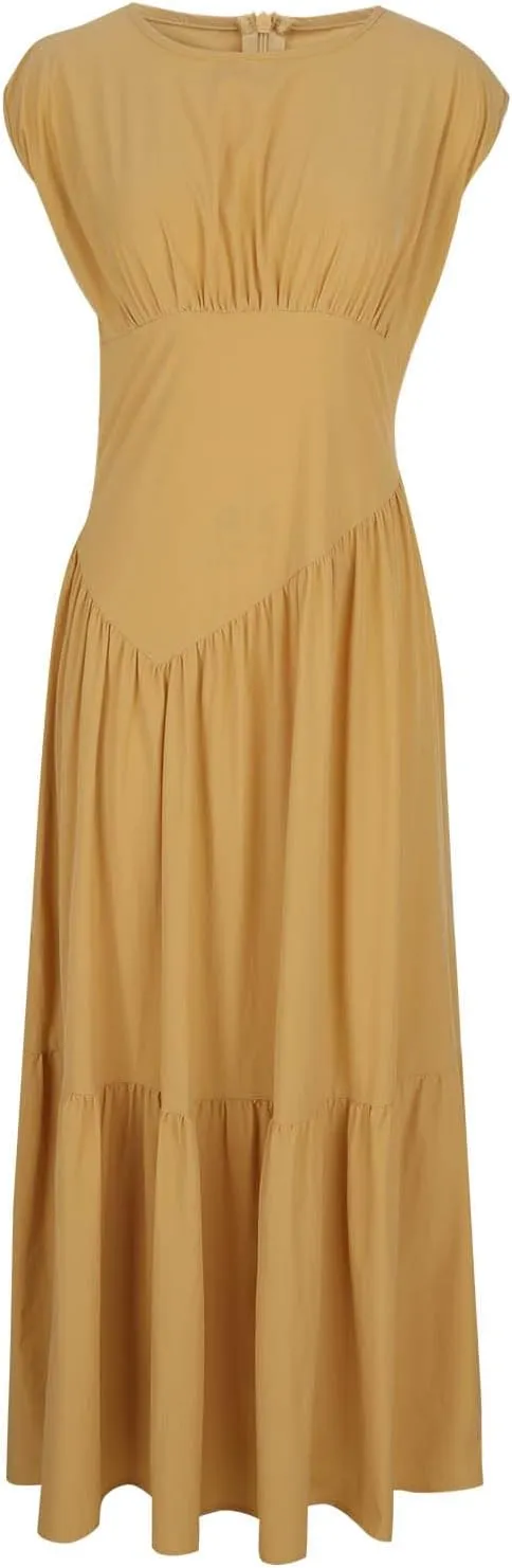 Women's Cocktail Dresses Dressy Casual Loose Sleeveless Ruffle Hem Pleated Flowy Long Maxi Dress Evening Party Dress