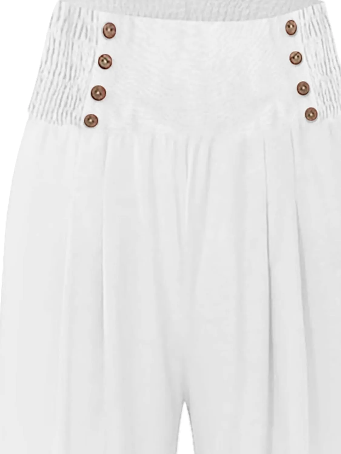 Womens Cotton Linen Summer Baggy Palazzo Pants Elastic Waist Ankle Length Slim-Fit Trousers Beach