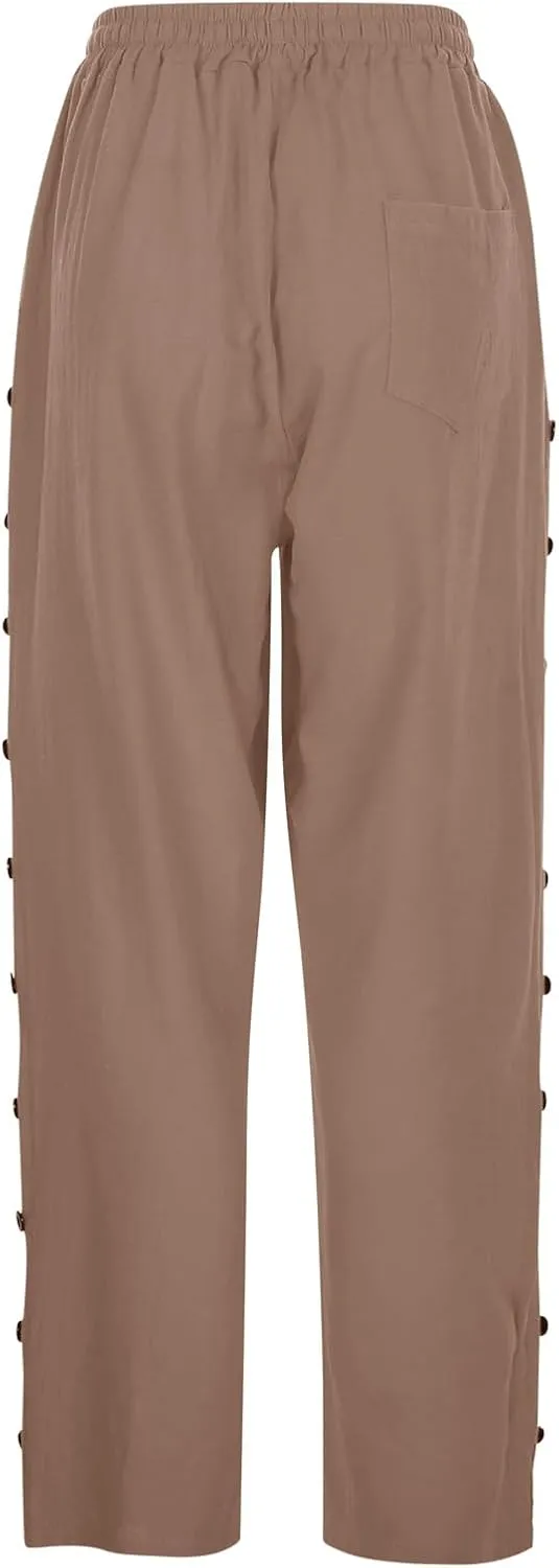 Women's Cotton Linen Summer Casual Pant Trousers Elastic Waist Baggy Stretchy Plus Size Pant Trousers Office