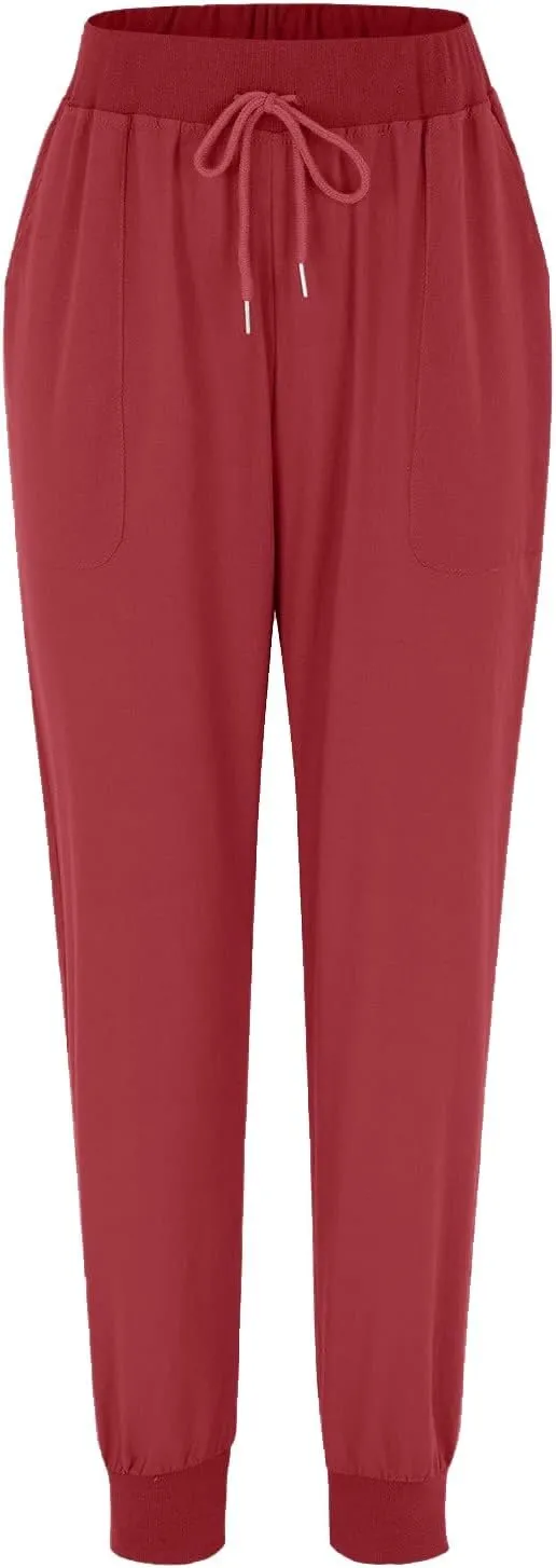 Women's Cotton Linen Summer Fashion Pant Trousers Elastic Waist Stretchy Slim-Fit Palazzo Lounge Pants