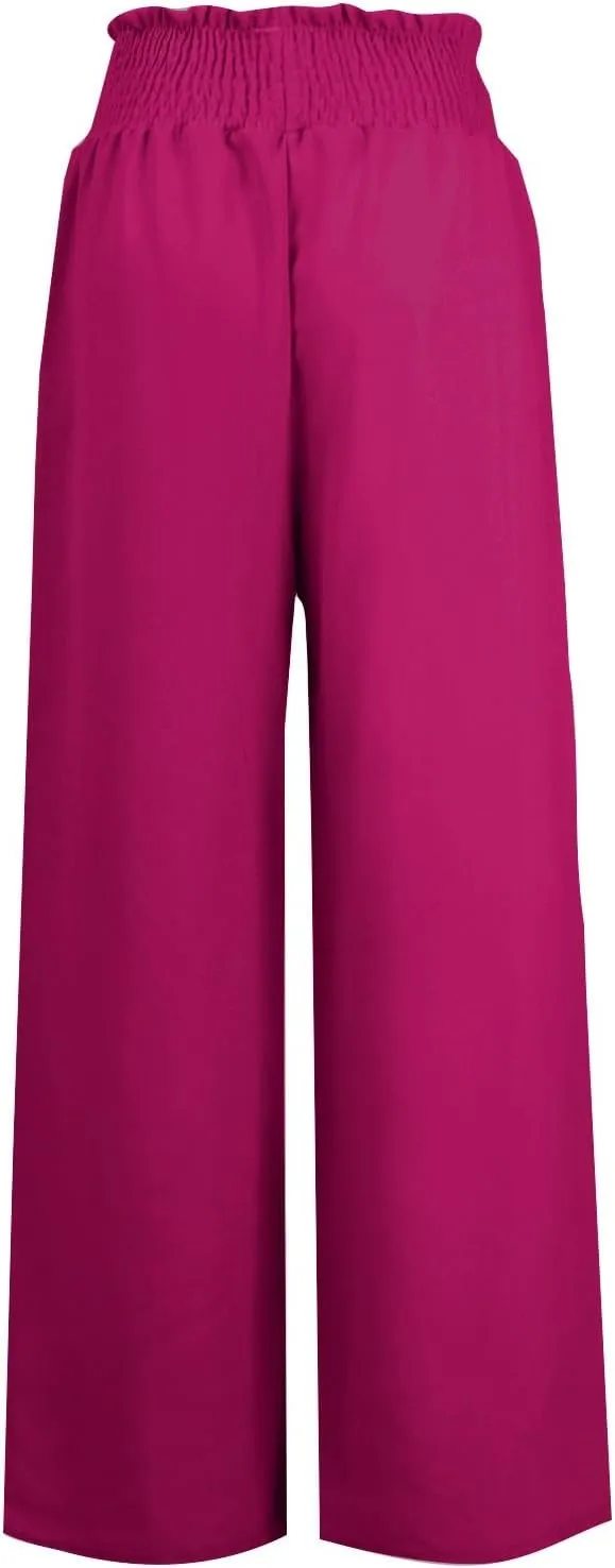 Womens Cotton Linen Summer Palazzo Pants Elastic Waist Lounge Pants Slim-Fit Palazzo Pants Business Work